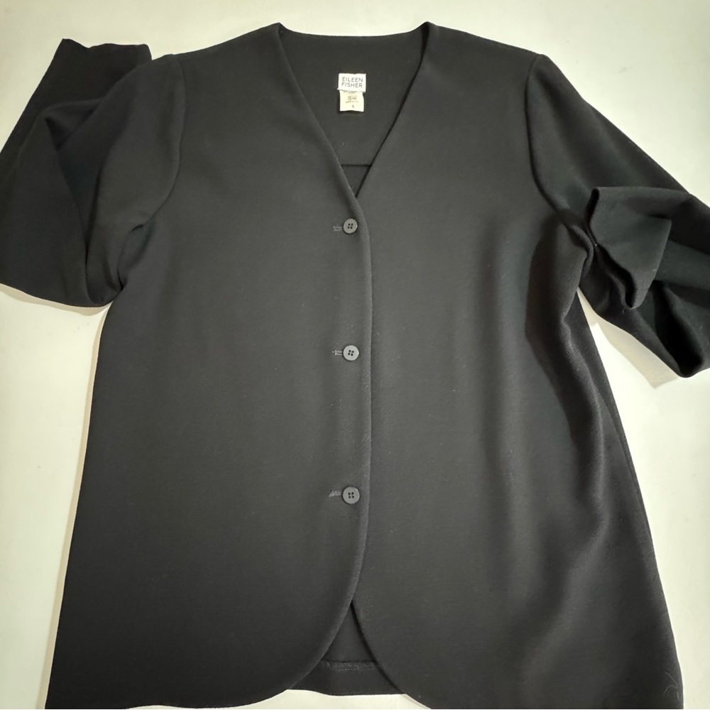 Eileen Fisher Black Blazer Jacket Professional Minimalist Size Small 100% Wool - Picture 7 of 9